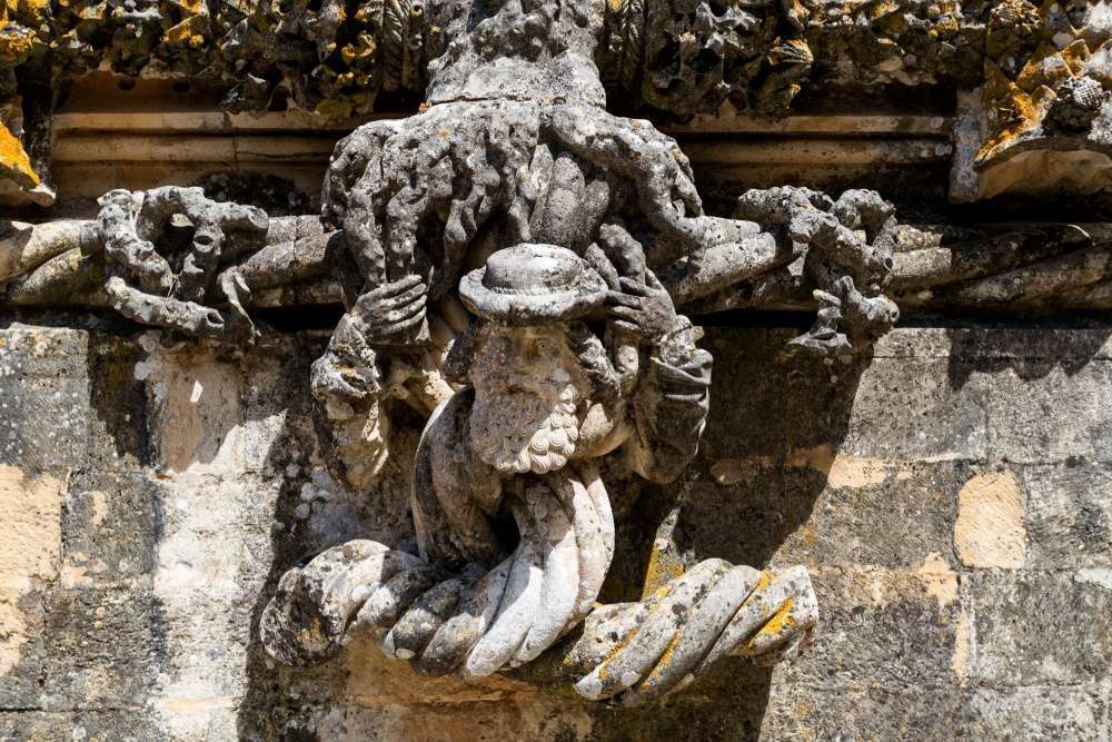 Detail of the Manueline window of the Convent of Christ in Tomar, Portugal