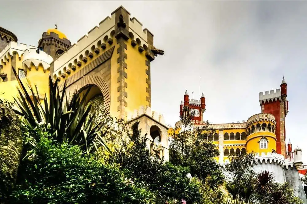 Partial view of the Pena Palace wall in Sintra, Portugal